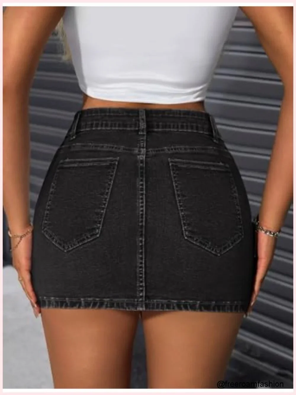 Women's Stretch Denim Mini Skirt Low Waist Zip Fly with Pockets